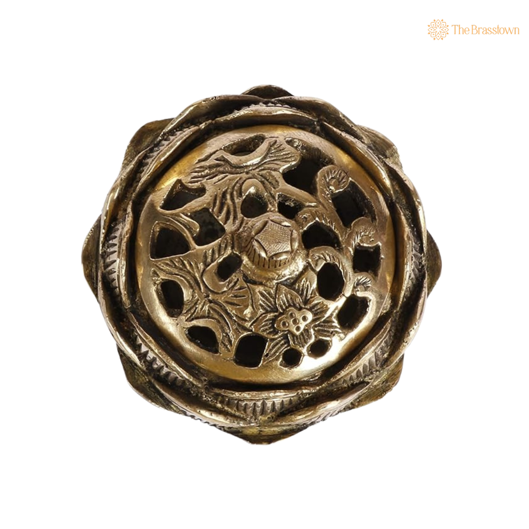 Brass Lotus Shaped Incense Burner – home mandir puja decor India