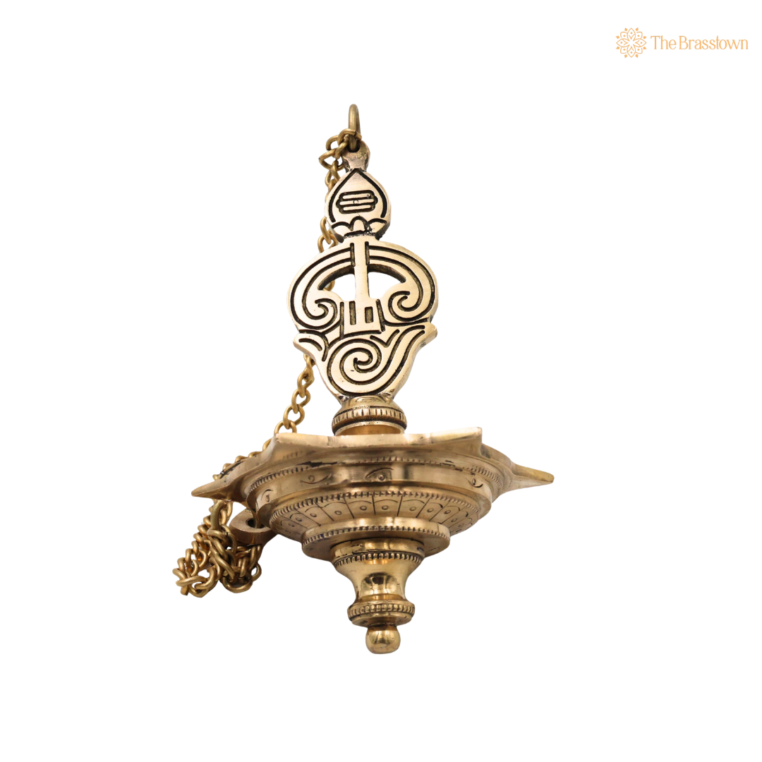 Hanging Brass Murugan Lamp Pooja Diya – Traditional Peetal Thooku Vilakku Deepam for Temple, Home Mandir &amp; Spiritual Décor 22.5 Inch