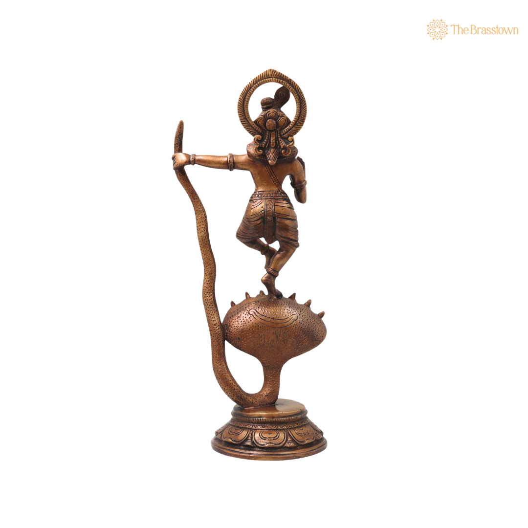 Brass Krishna Kaliya Daman Idol – Handcrafted Chola Style Kaliya Daman Govinda Murti for Pooja, Home Mandir, Décor &amp; Spiritual Gifting 14 Inch