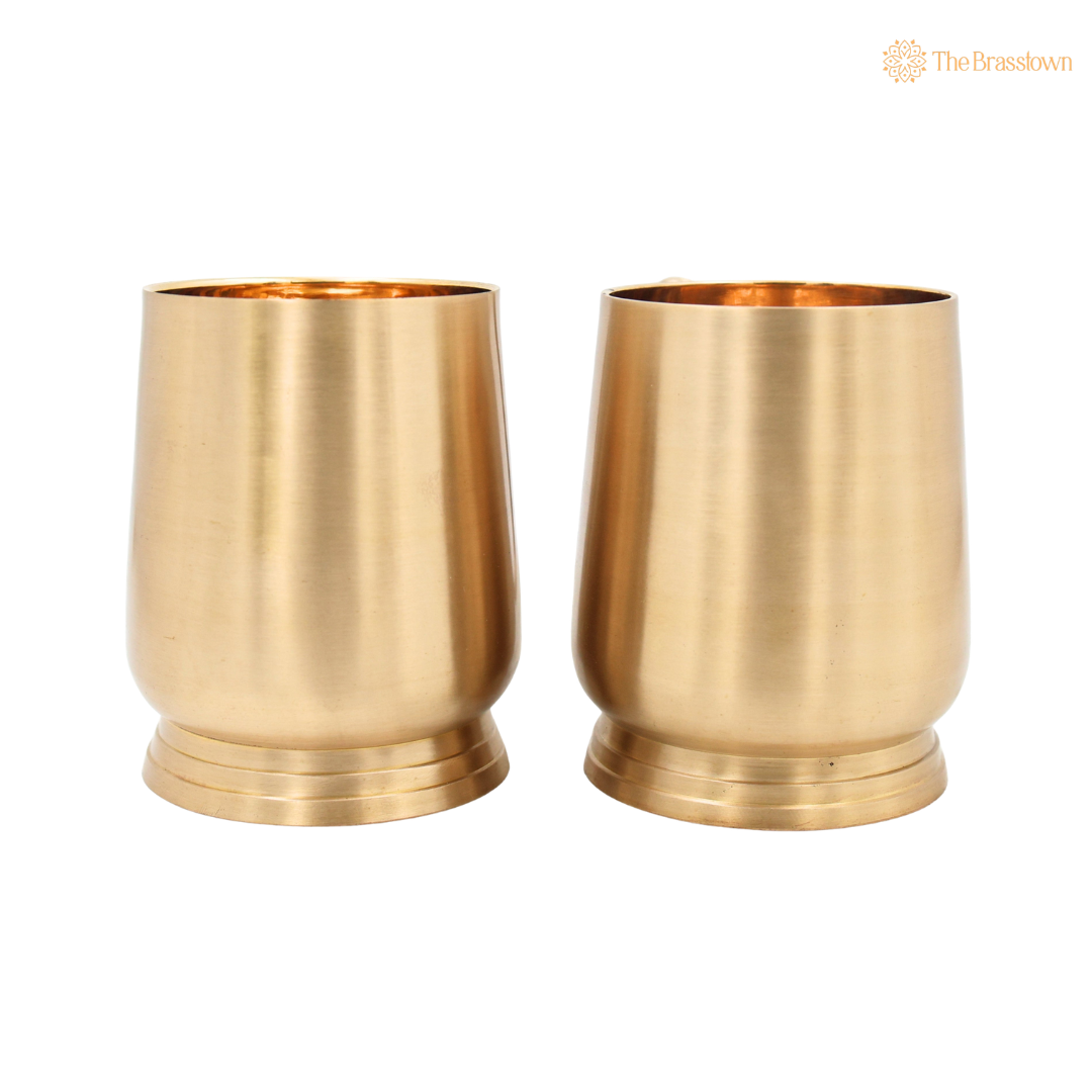 Handcrafted Brass Glass Set of 2 – Traditional Peetal Water Vessel for Pooja, Dining, Home Décor &amp; Gifting 4.5 Inch