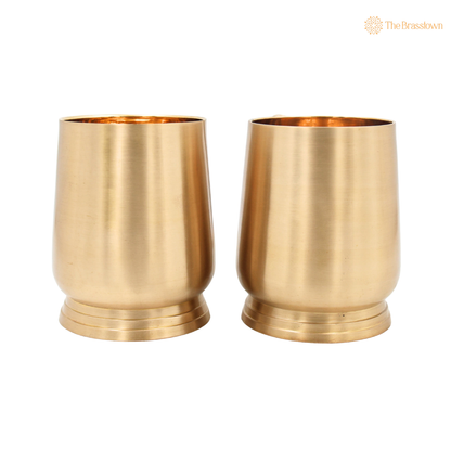 Handcrafted Brass Glass Set of 2 – Traditional Peetal Water Vessel for Pooja, Dining, Home Décor &amp; Gifting 4.5 Inch