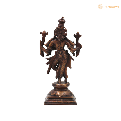 Brass Chaturbhuja Krishna Idol – Handcrafted Chola Style Kaliya Daman Govinda Murti for Pooja, Home Mandir, Décor &amp; Spiritual Gifting 12.5 Inch