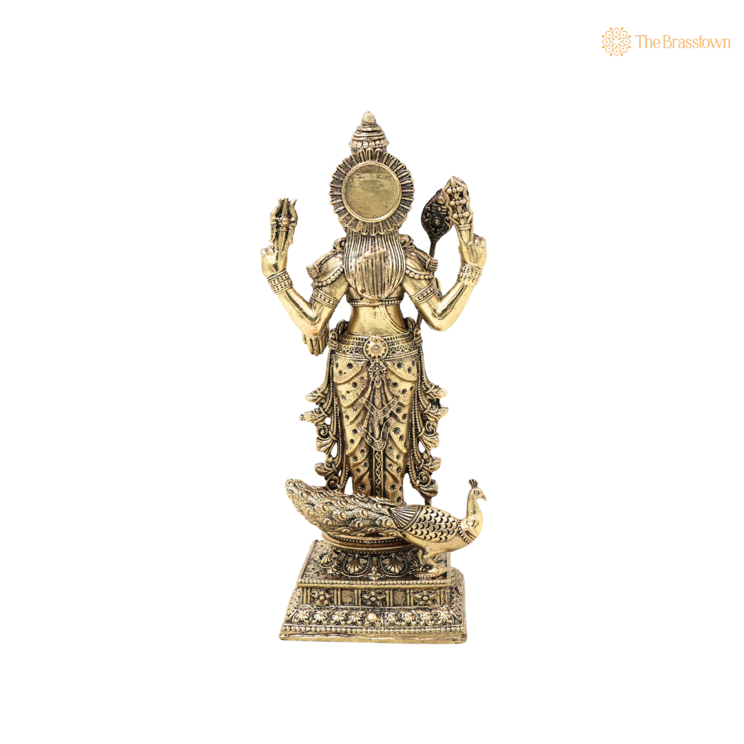Brass Handcrafted Chola Murugan Idol with Vel – Lord Subramanya Kartikeya Statue for Pooja, Home Mandir, Spiritual Décor &amp; Gifting 8 Inch