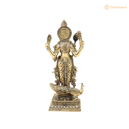 Brass Handcrafted Chola Murugan Idol with Vel – Lord Subramanya Kartikeya Statue for Pooja, Home Mandir, Spiritual Décor &amp; Gifting 8 Inch