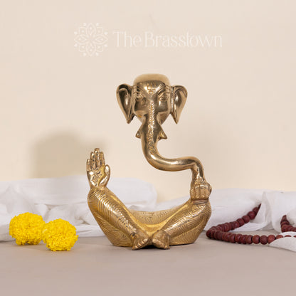 Golden Brass Ganesha in a Meditative Pose – Handcrafted Sculpture for Home Decor