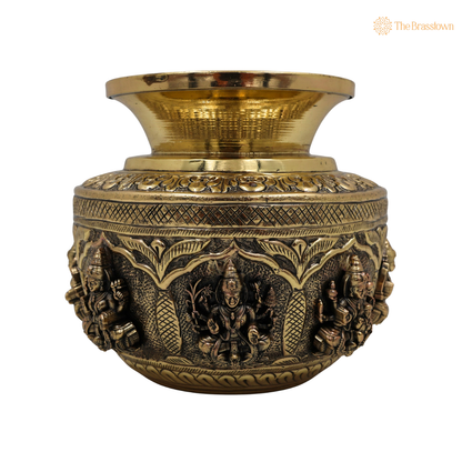 Handcrafted Brass Asta Lakshmi Kalash Lota – Handcrafted Peetal Pooja Kalash for Prosperity, Wealth &amp; Home Temple Décor 5 Inch