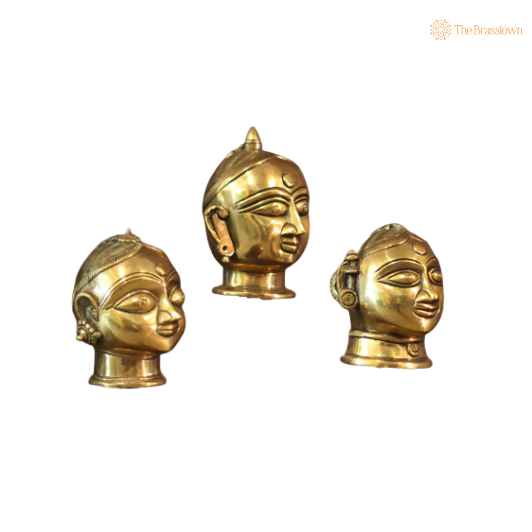 Handcrafted Brass Gauri Head Set 4 Inch – home mandir puja decor India