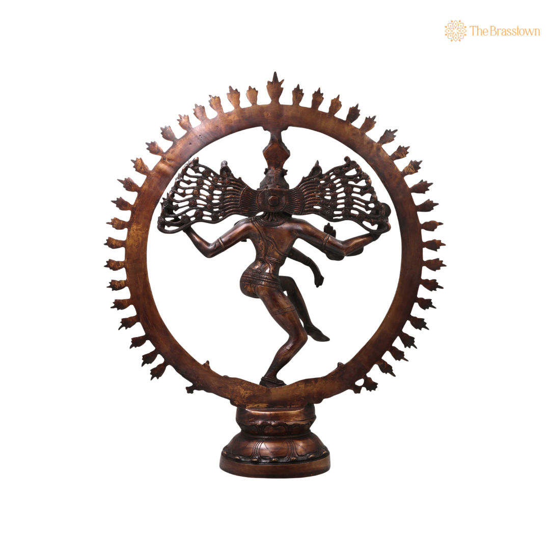 Unique Brass Nataraja Idol – Handcrafted Unique Chola Style Dancing Lord Shiva Idol for Pooja, Home Mandir, Temple Décor &amp; Spiritual Gifting 20 Inch