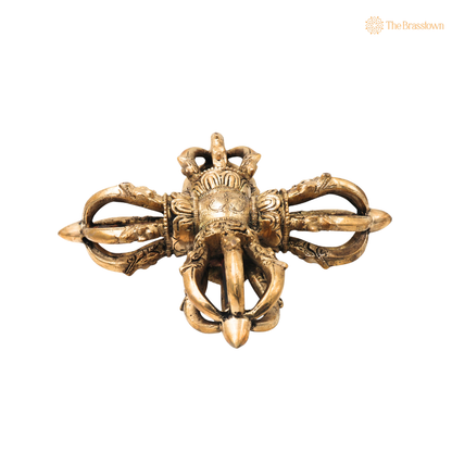 Brass Double Dorje / Vajra Idol – Tibetan Thunderbolt Scepter for Puja &amp; Spiritual Décor 3 Inch