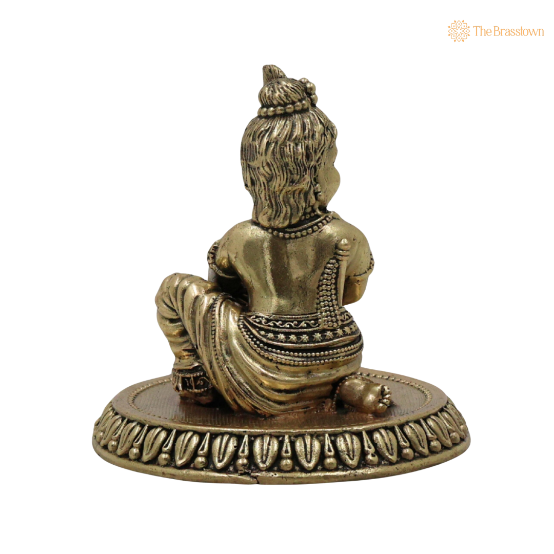 Divine Brass Bal Gopal Idol – Bal Krishna / Laddu Gopal Murti for Puja &amp; Home Décor 3 Inch
