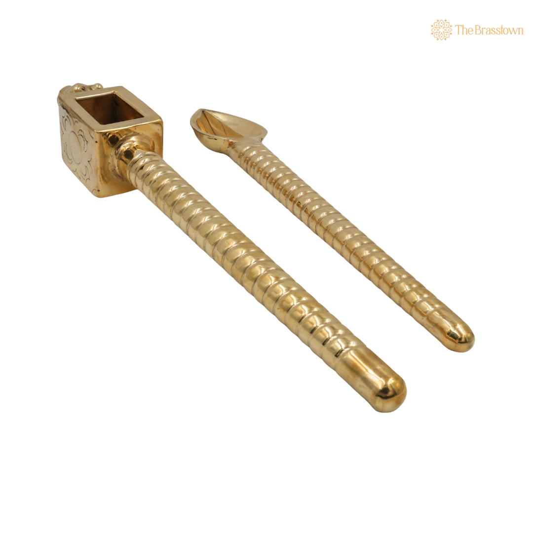 Brass Havan Spoon Set (Sruk &amp; Sruva) – Traditional Peetal Yagna, Homam &amp; Agnihotra Ritual Spoon Set for Vedic Pooja &amp; Temple Ceremonies 3 Inch