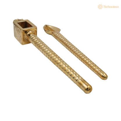 Brass Havan Spoon Set (Sruk &amp; Sruva) – Traditional Peetal Yagna, Homam &amp; Agnihotra Ritual Spoon Set for Vedic Pooja &amp; Temple Ceremonies 3 Inch