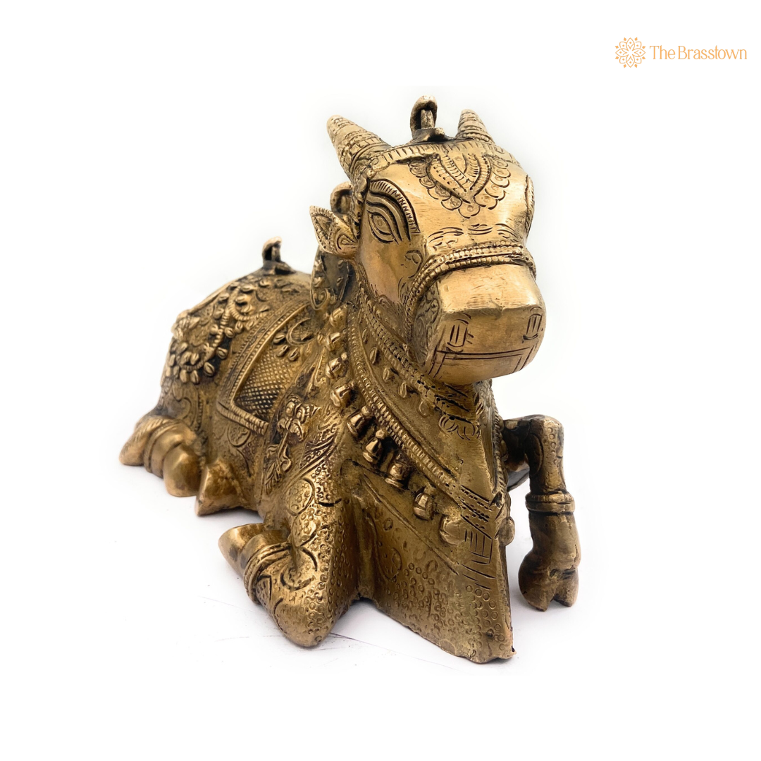 Ornate Handcrafted Brass Nandi Statue 6.5 Inch