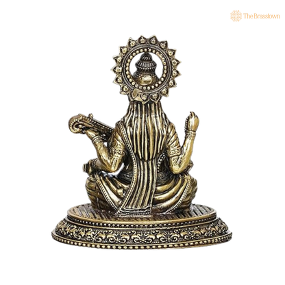 Brass Sitting Saraswati Maa Idol 2.5 Inch – home mandir puja decor India