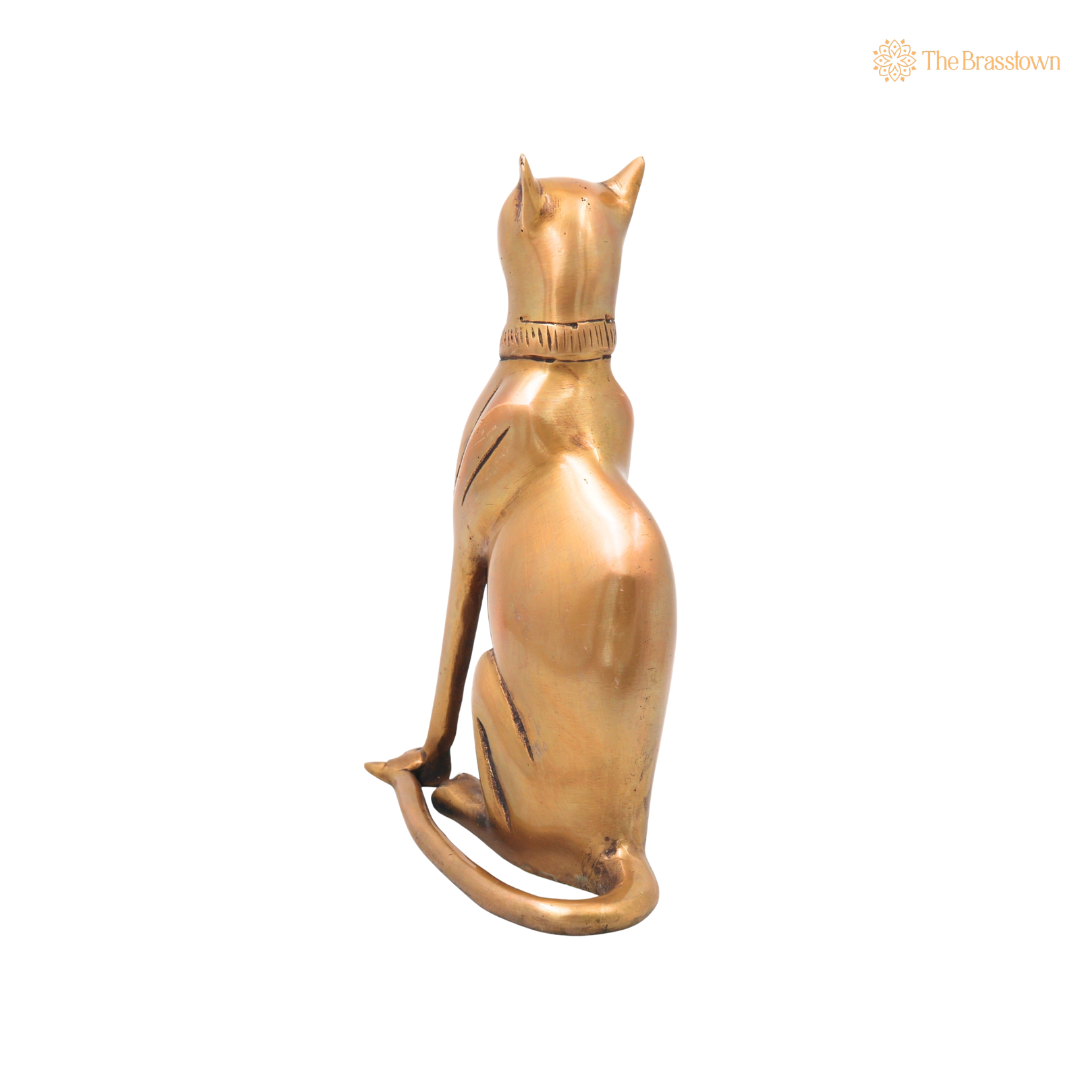 Brass Cat Idol – Handcrafted Traditional Cat Sculpture for Vastu, Home Décor, Pooja &amp; Luxury Gifting 8 Inch