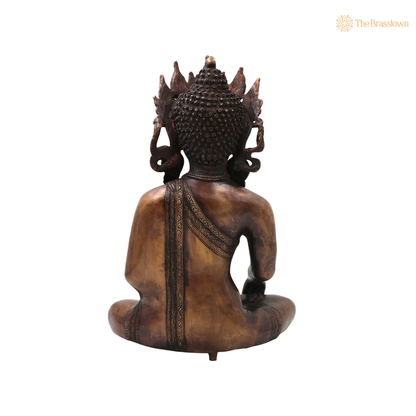 Brass Crown Gautama Buddha Idol – Handcrafted Buddha Ajita Bodhisattva Murti for Pooja, Home Décor &amp; Spiritual Gifting 14 Inch