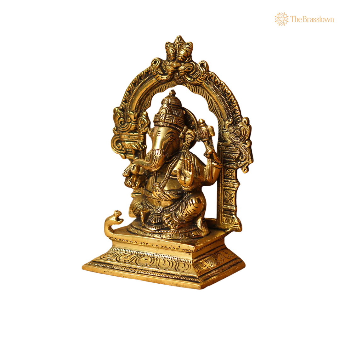 Handcrafted Brass Ganesh Idol with 7 Inch – home mandir puja decor India