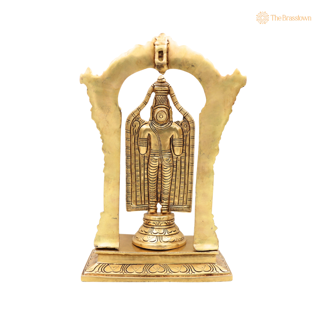 Brass Venkateswara Balaji Srinivasa Idol with Prabhavali Chowki – Tirupati Balaji Statue for Puja &amp; Home Mandir 12 Inch