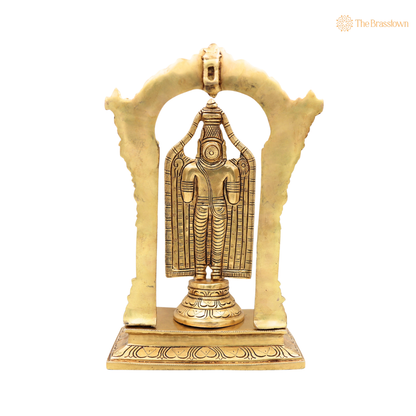 Brass Venkateswara Balaji Srinivasa Idol with Prabhavali Chowki – Tirupati Balaji Statue for Puja &amp; Home Mandir 12 Inch
