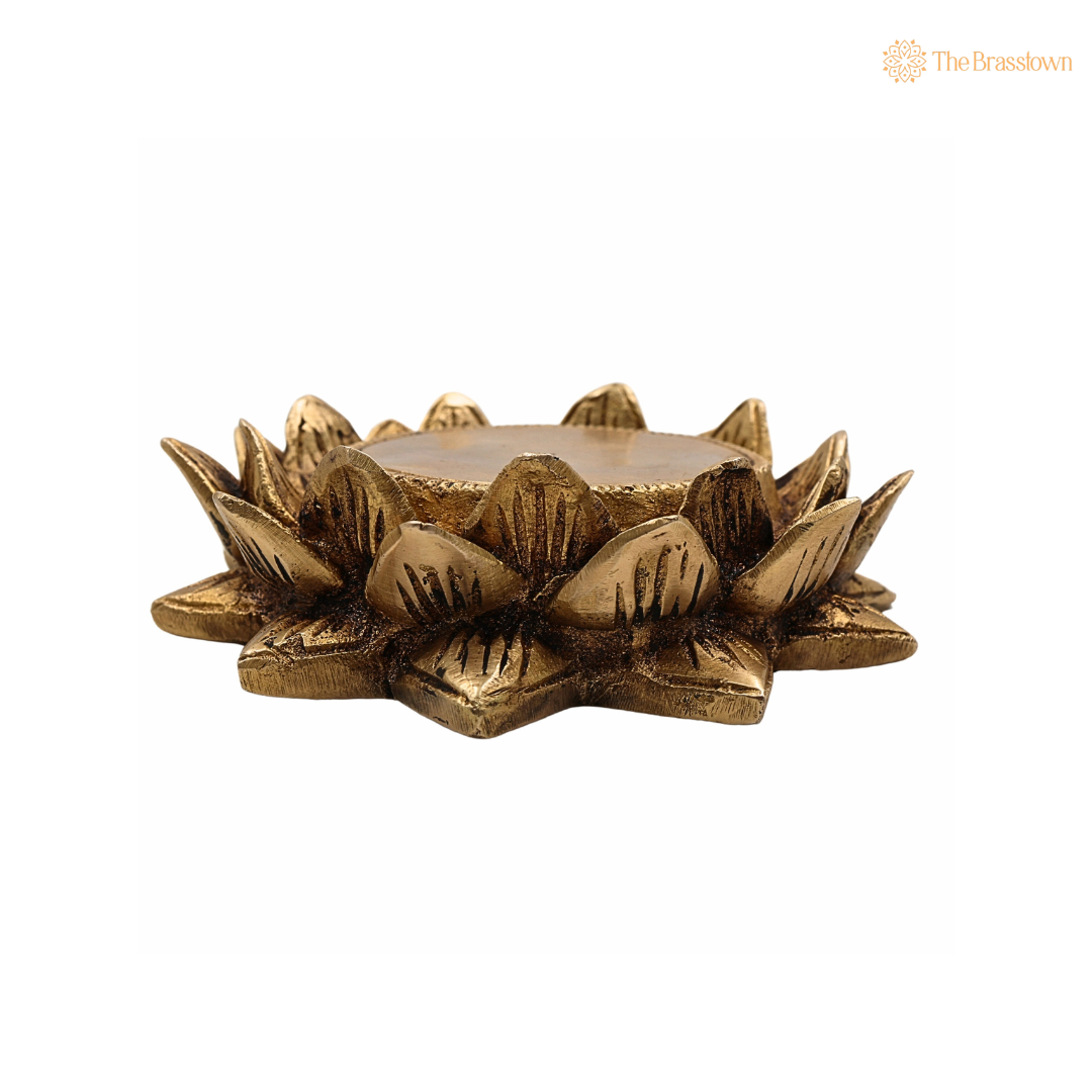 Brass Lotus Shaped Pooja Chowki 1.5 Inch – home mandir puja decor India