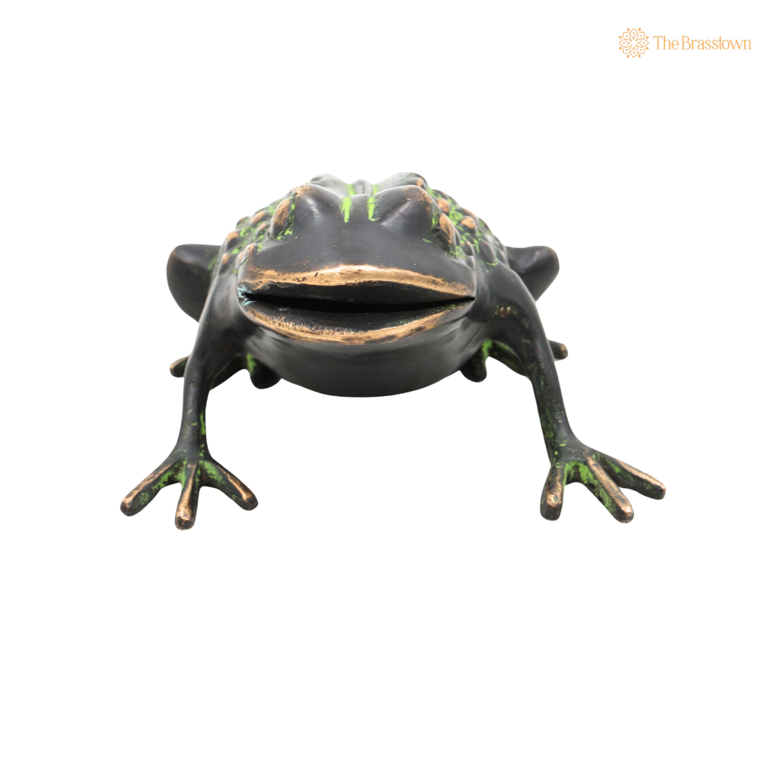 Handcrafted Brass Frog Figurine - Sculpture for Prosperity, Good Luck &amp; Positive Energy Feng Shui Vastu Wealth Figurine 3 Inch