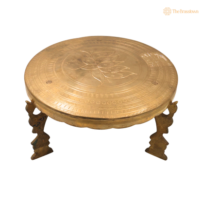 Round Lotus Brass Pooja Stand Chowki – Traditional Peetham Singhasan Circular Idol Display Base for God Idols, Diya, Urli &amp; Temple Décor 6.5 Inch