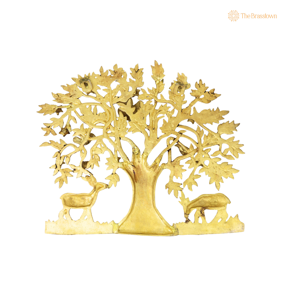Handcrafted Brass Kalpavriksha Tree of Life Wall Hanging – Sacred Vastu &amp; Feng Shui Peetal Décor for Home, Living Room &amp; Pooja Space 16 Inch