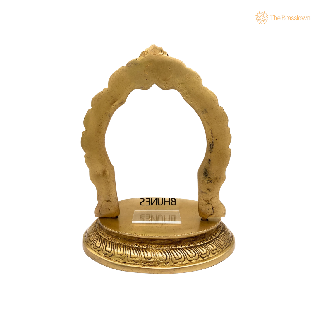 Traditional Brass Chowki With Prabhavali – Singhasan Stand for Idols &amp; Home Temple Pooja 8.5 Inch