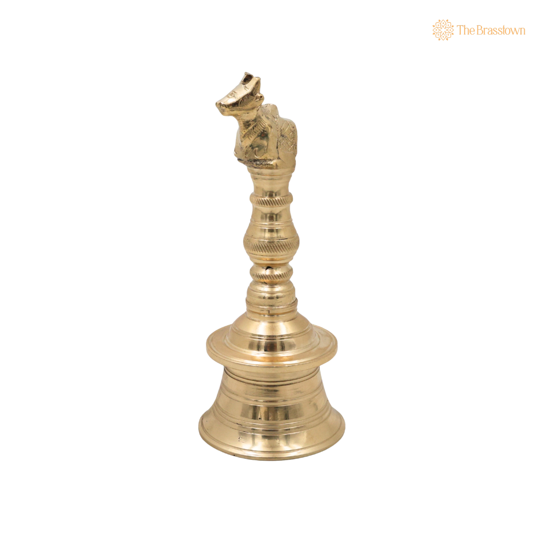 Brass Nandi Bull Bell Ghanti – Sacred Nandikeshwara Peetal Pooja Bell for Home Mandir, Temple &amp; Spiritual Décor 6.5 Inch