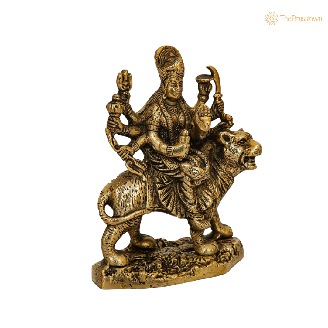 Brass Durga Maa Sherawali Idol 5 Inch – home mandir puja decor India