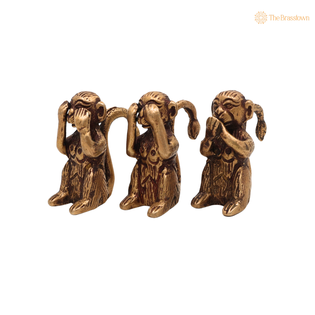 Brass Three Wise Monkeys Idol – Gandhiji Ke Teen Bandar Statue for Home Décor, Office Desk &amp; Gifting  2 Inch