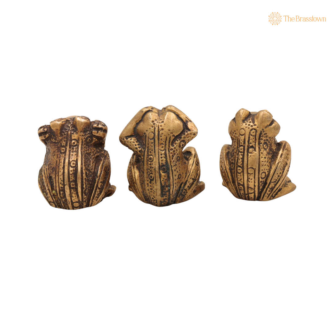 Brass Three Wise Frogs Idol 2 Inch – home mandir puja decor India
