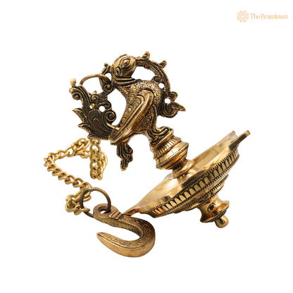 Brass Hamsa Hanging Lamp Pooja – Traditional Peetal Thooku Vilakku Deepam for Temple, Home Mandir &amp; Spiritual Décor 21.5 Inch