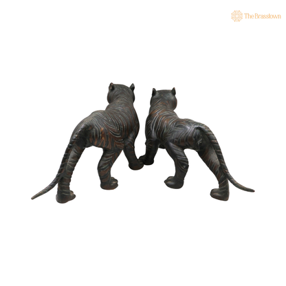 Handcrafted Brass Tiger Figurine (set of 2)-Royal Tiger Murti for Home, Office &amp; Table Décor 6.5 Inch
