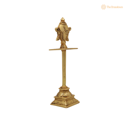 Brass Shankha Stand – Peetal Vishnu Symbol Balaji Shankh Figurine for Pooja, Home Temple &amp; Spiritual Décor 5 Inch