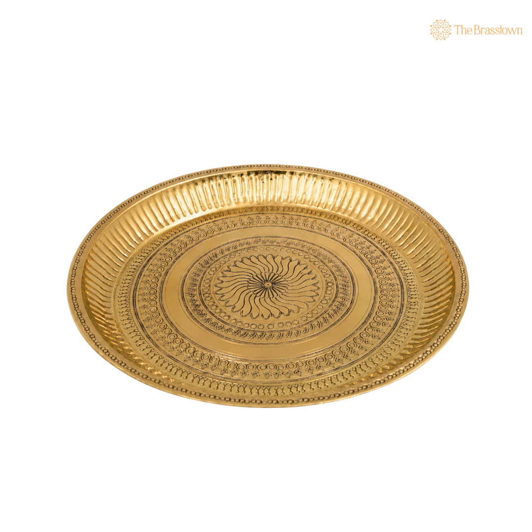 Brass Pure Peetal Thali Pooja Aarti for Mandir – Peetal Pooja Plate for Hindu Worship &amp; Temple Rituals 11.5 Inch