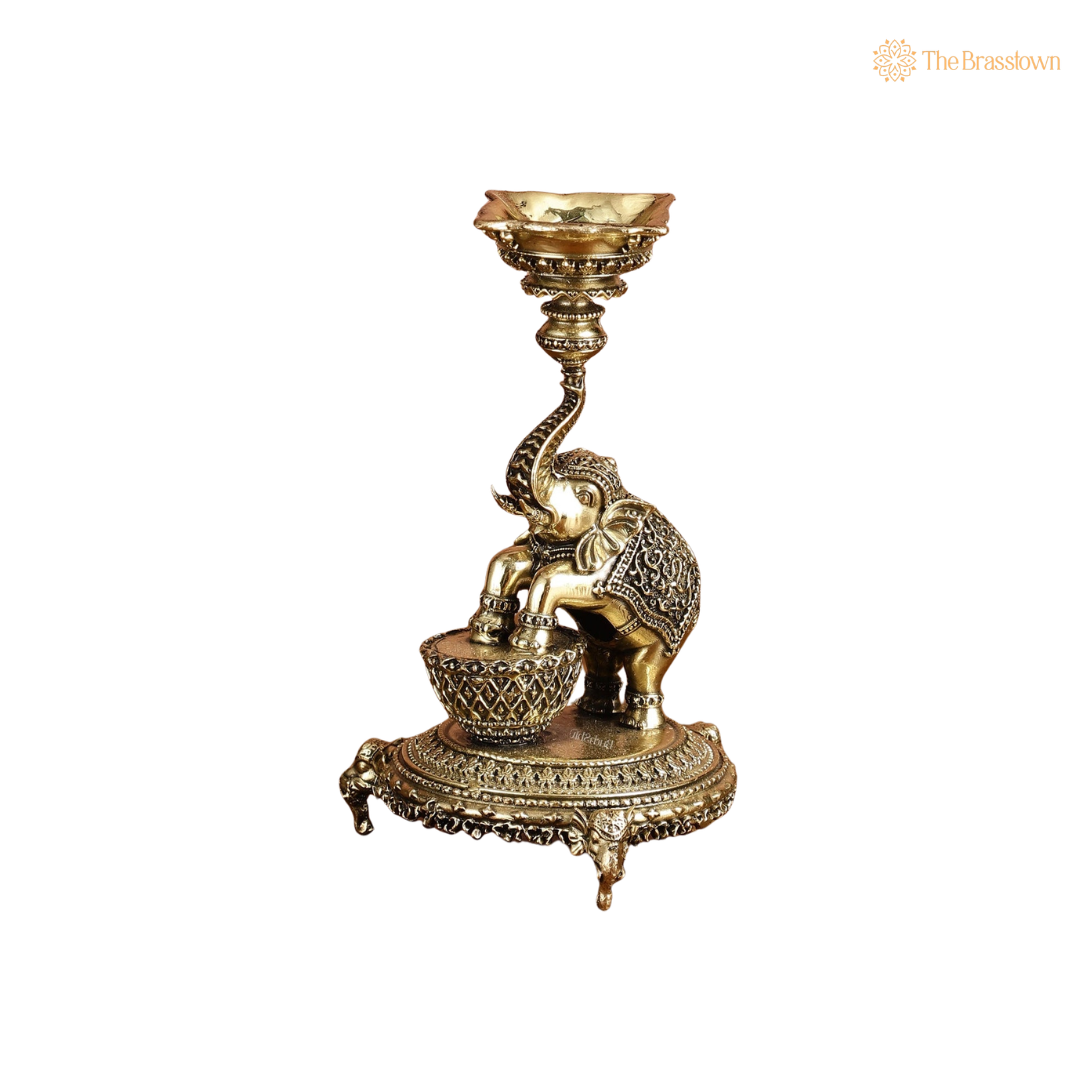 Brass Elephant Lamp 5.5 Inch – home mandir puja decor India