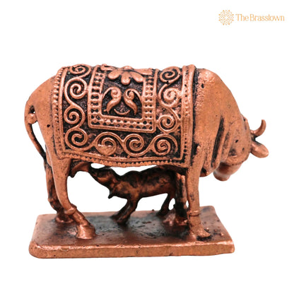 Copper Kamdhenu Cow Idol – Kamadhenu Murti for Pooja, Vastu, Home Decor &amp; Spiritual Gifting 1 Inch 4