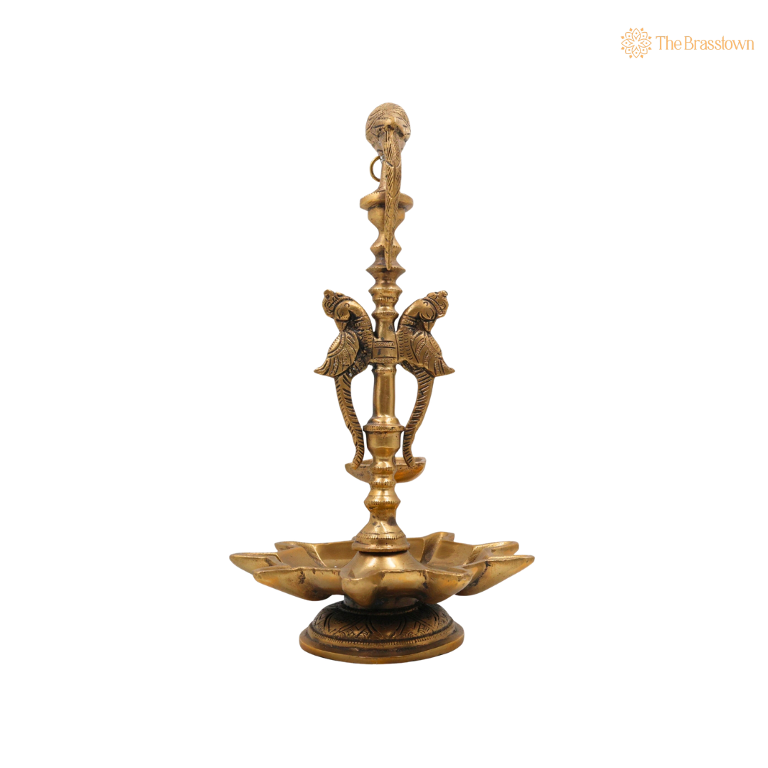Parrot Perch Brass Hanging Diya 13 Inch – home mandir puja decor India