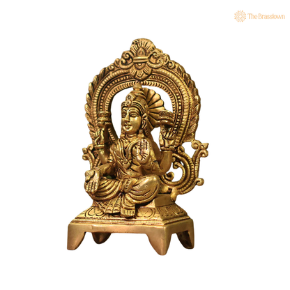 Handcrafted Brass Laxmi Idol 6.5 Inch – home mandir puja decor India