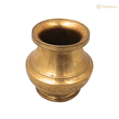 Vintage Brass Pooja Kalash - Handcrafted Traditional Pital Gangajali Kamandal for Ganga Jal, Hindu Rituals, Home Mandir &amp; Spiritual Gifting 4.5 Inch