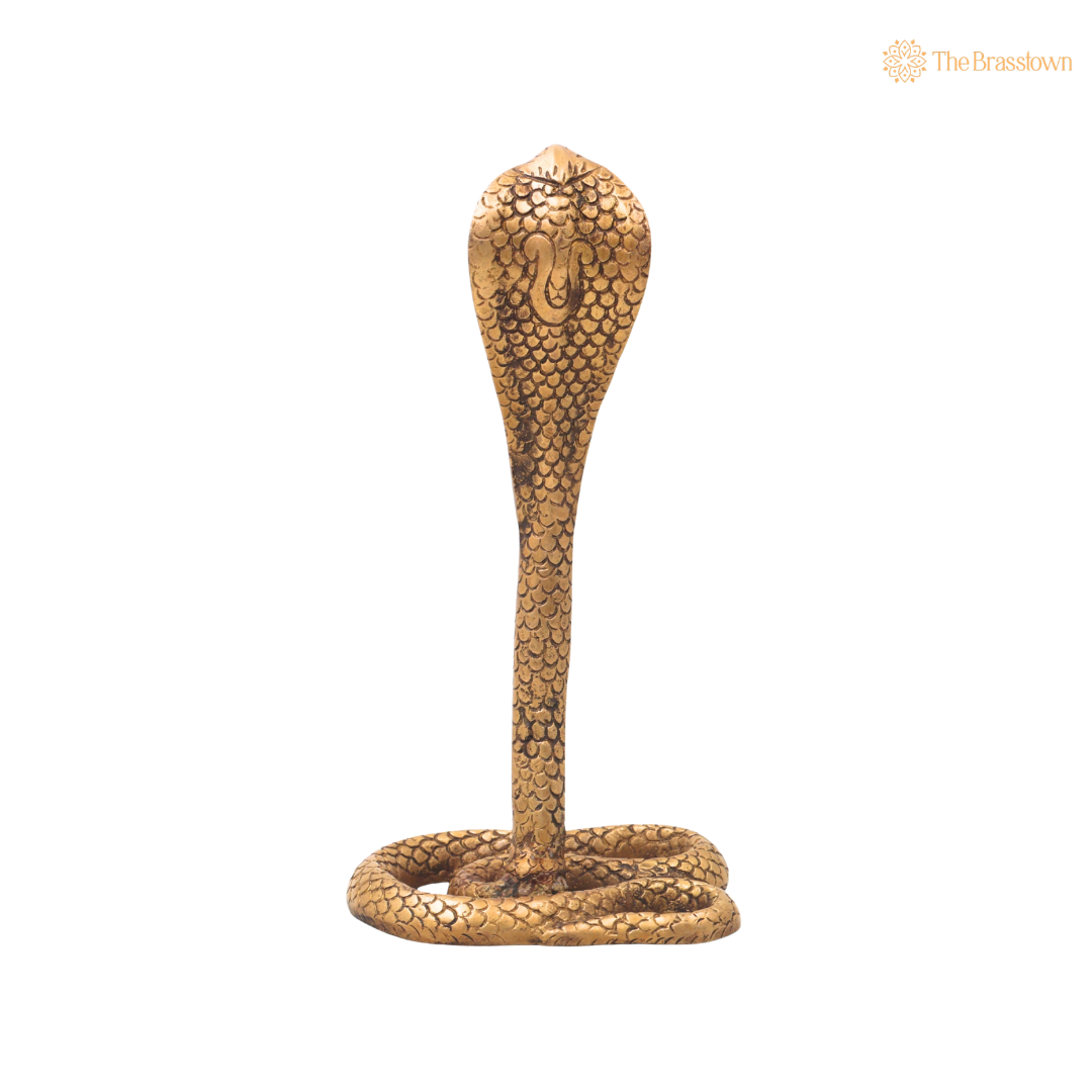 Brass Snake Handcrafted Naag Devta Idol – Handcrafted Naag Devta Murti for Pooja, Vastu, Home Mandir, Spiritual Décor &amp; Traditional Gifting 10.5 Inch