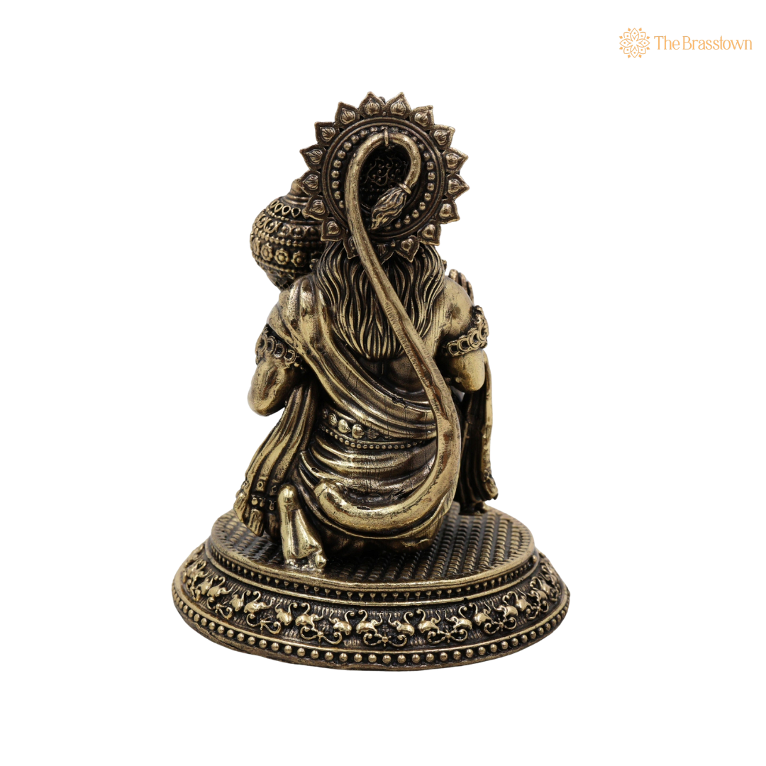 Handcrafted Brass Sitting Hanuman Idol 4.5 Inch – home mandir puja decor India