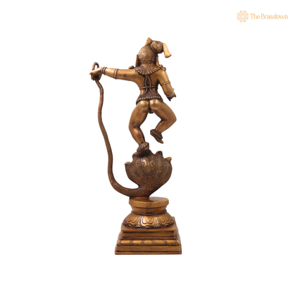 Brass Kaliya Daman Bala Krishna Idol – Handcrafted Chola Style Kaliya Daman Govinda Murti for Pooja, Home Mandir, Décor &amp; Spiritual Gifting 19 Inch