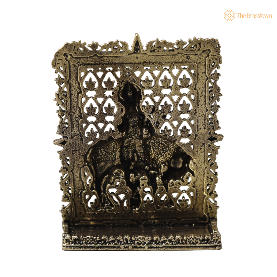 Brass Cow Krishna Panel – Fine Handcrafted Lord Krishna with Cow Wall Plaque for Car Dashboard, Home Décor &amp; Spiritual Blessings 3 Inch