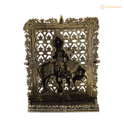 Brass Cow Krishna Panel – Fine Handcrafted Lord Krishna with Cow Wall Plaque for Car Dashboard, Home Décor &amp; Spiritual Blessings 3 Inch