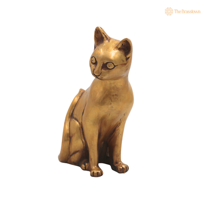 Brass Cat Idol – Handcrafted Cat Sculpture for Vastu, Home Décor, Pooja &amp; Luxury Gifting 8 Inch