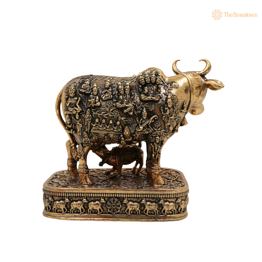 Brass Kamadhenu Idol 4.5 Inch – home mandir puja decor India
