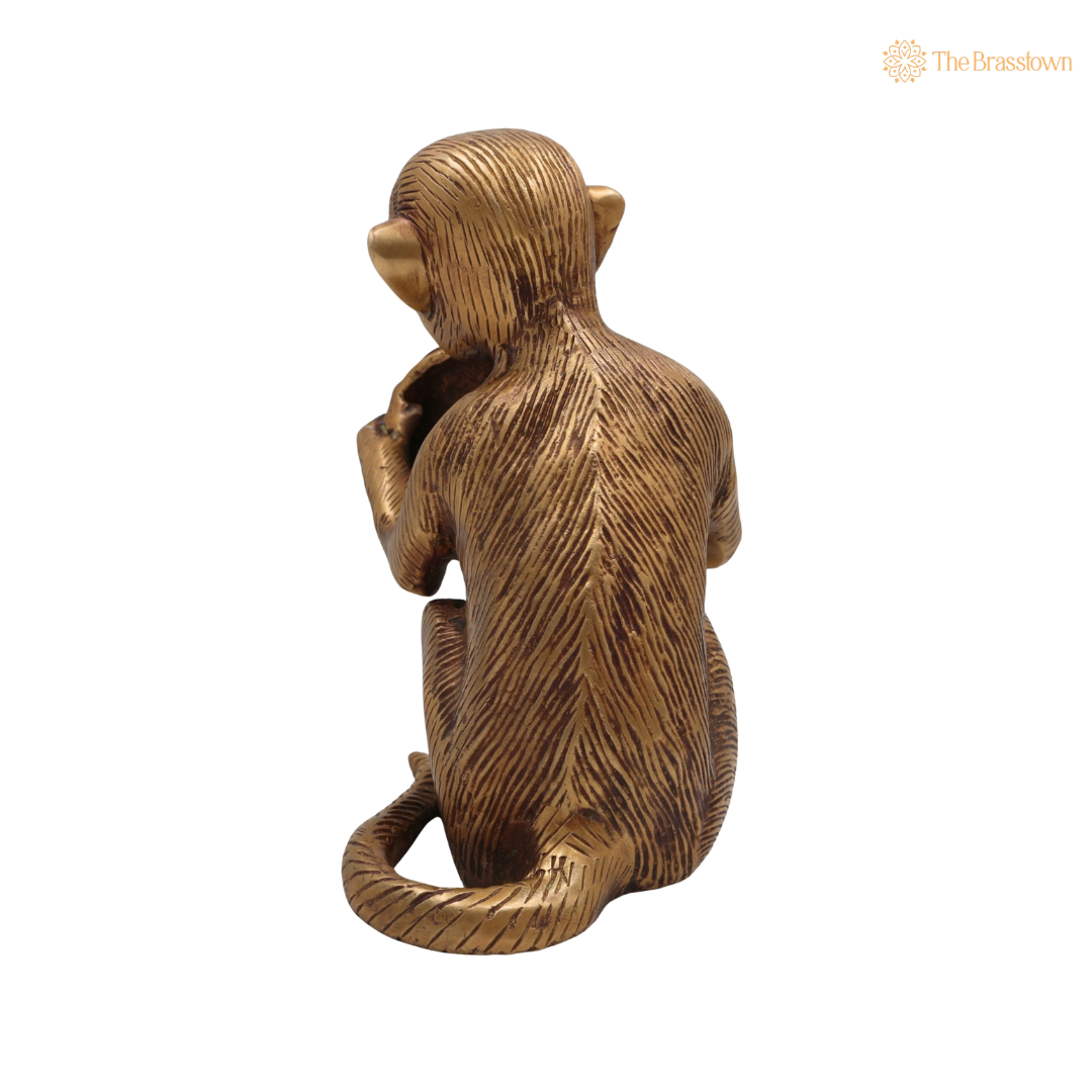 Handcrafted Brass Monkeys Idol – Vanar Murt for Home Décor, Office Desk &amp; Gifting 7 Inch