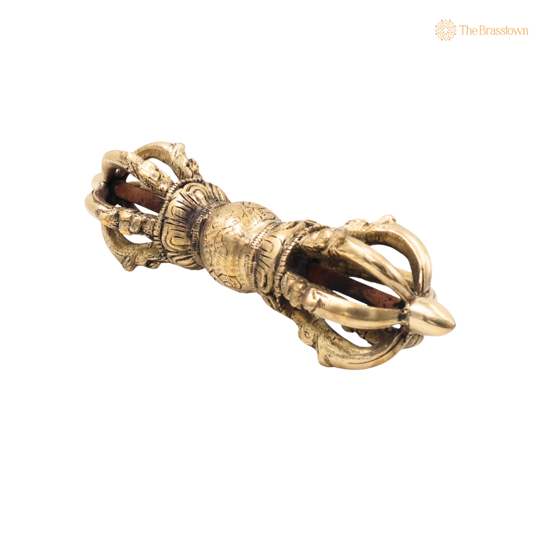 Brass Dorje / Vajra Idol – Tibetan Thunderbolt Scepter for Puja &amp; Spiritual Décor 3 Inch